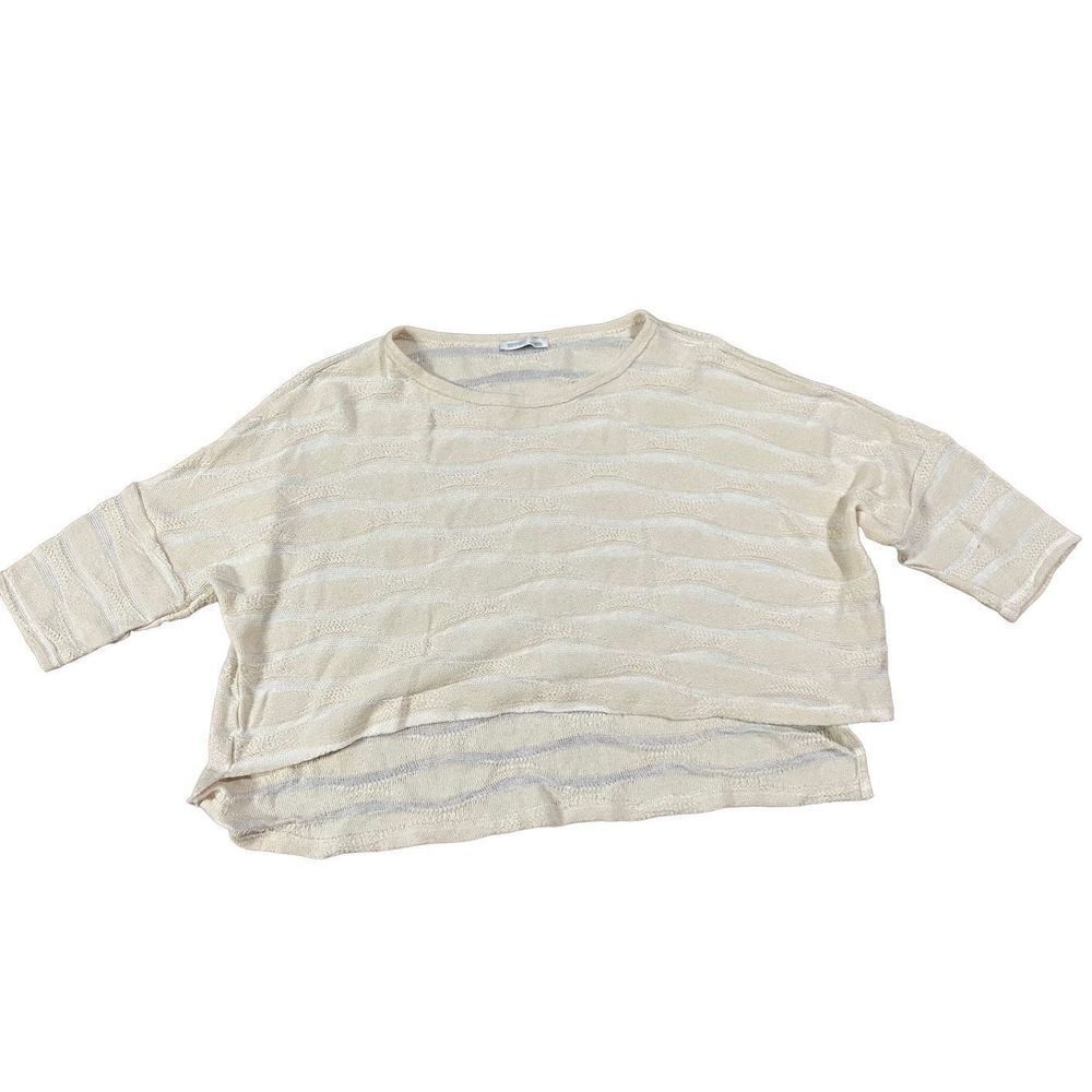 Zara Womens Solid Ivory Long Sleeve Mesh Sheer knit Sweater Top Medium hi low he